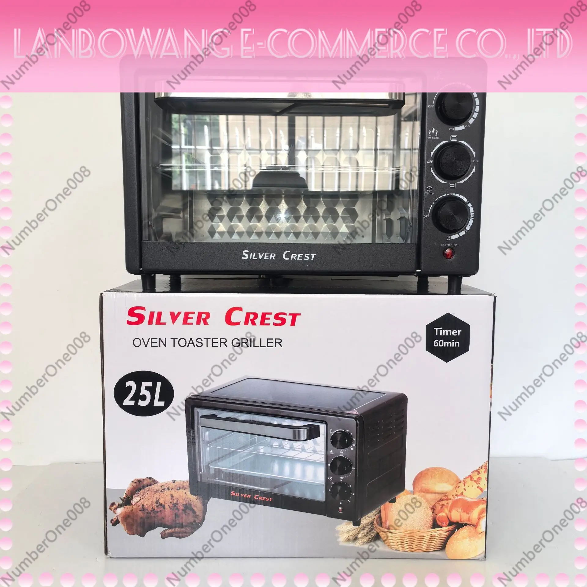 25L Electric Oven Countertop Toaster Oven with Timer, 1500W, Stainless Steel, Baking, Roasting, Broiling