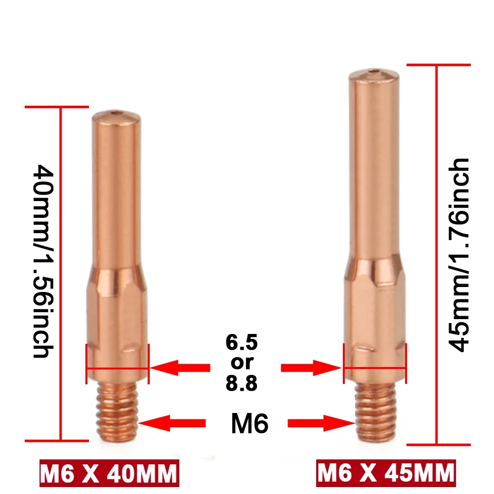 10/20PCS CO2 Mig Mag Welder Welding Torch Aircooled KR350 M6*45MM/M6*40MM Contact Tip 0.8/0.9/1.0/1.2/1.4/1.6mm