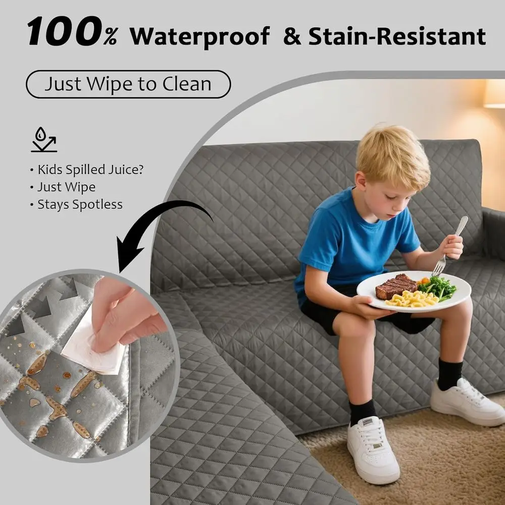 Capa de sofá secional em forma de L de 6 peças à prova d'água, capas de sofá antiderrapantes laváveis, protetor de sofá de canto macio em forma de U para animais de estimação