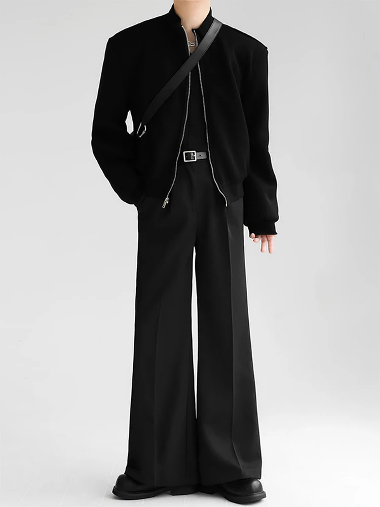 Premium Feel Men's Loose Drapey Micro Flared Pants Color Nine-Ten Pants Press-Free Black Floor-Length Wide Leg Trousers
