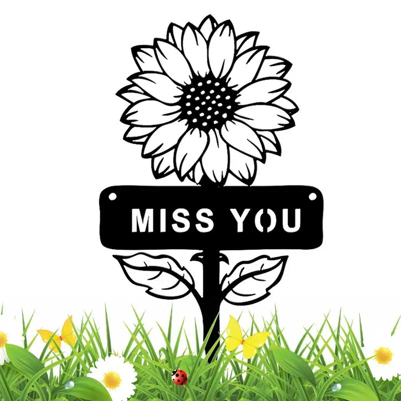 Sunflower Stakes With Words Miss You Standing Lawn Flower Pinwheel  Patio Decor Yard Art Planter Stake For Terraces Entrances