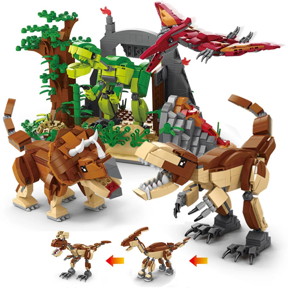 

3 in 1 Transformed Jurassic Dinosaurs Building Blocks Tyrannosaurus Rex Triceratops Pteranodon Bricks Toys For Children