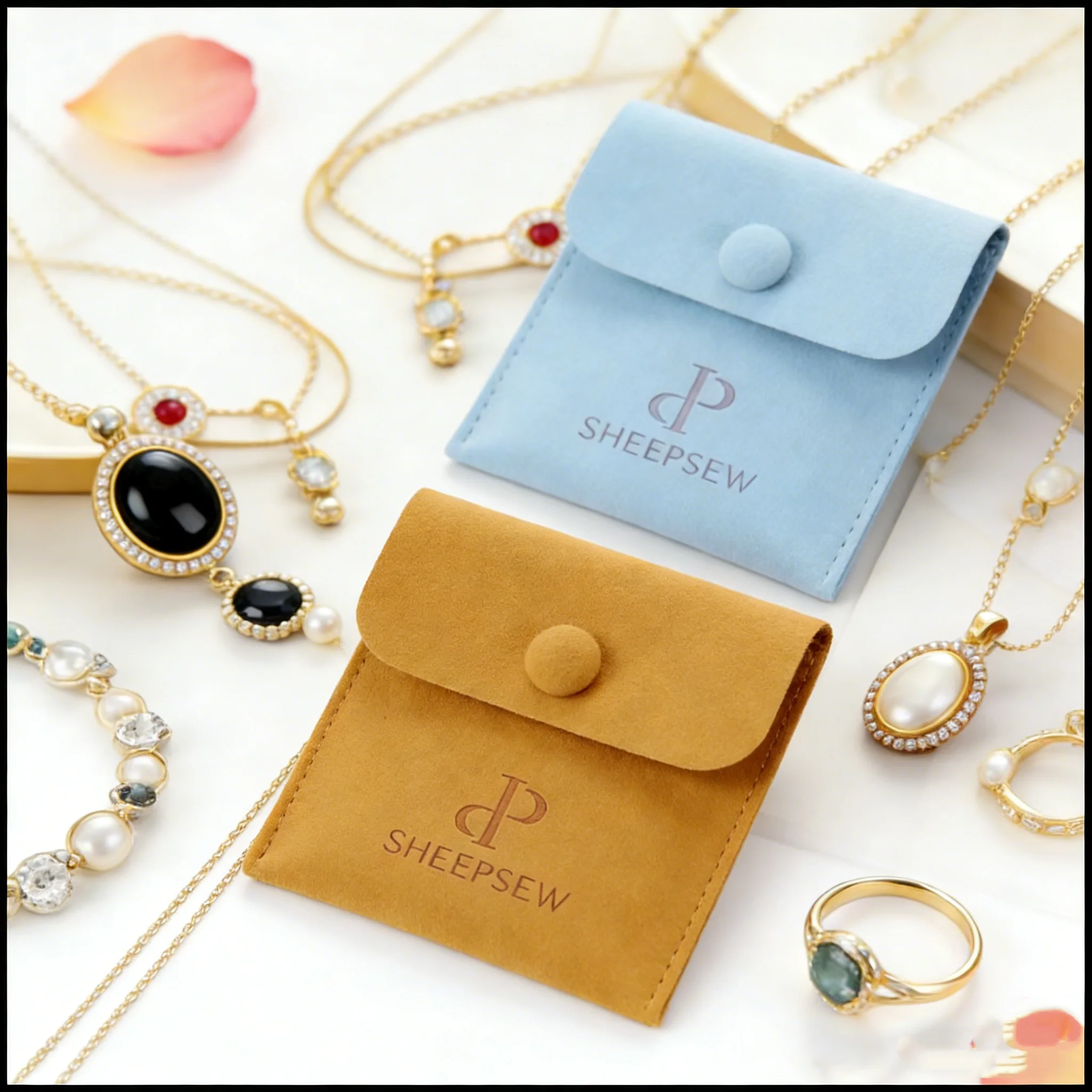 

20 индивидуальных ультратонких мешочков для ювелирных изделий, мешочки для упаковки украшений с застежкой-кнопкой, высококачественные мешочки для ювелирных изделий с возможностью нанесения логотипа.