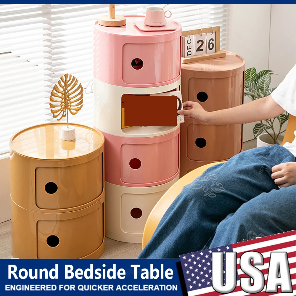 

Круглая прикроватная тумбочка с 3-4 ярусами в скандинавском стиле, приставной столик для дивана, тумба для спальни и гостиной, прикроватный столик-тумба с отсеками для хранения