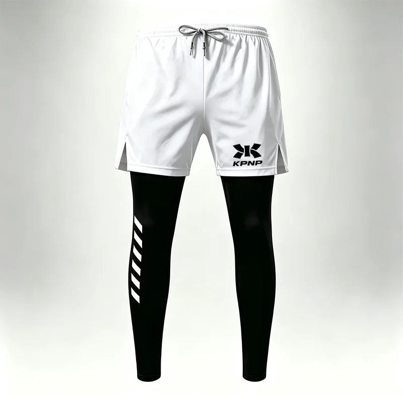 Men 2-in-1 Sports Pants Double Layer Compression Leggings Breathable Quick Dry Workout Fitness Running Training Trousers wx331