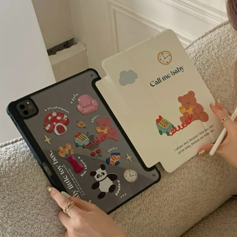 

Cartoon bear for Apple iPad Pro 2024 protective cover air4/5 with pen slot iPad tablet pro11 magnetic suction 12.9 inches