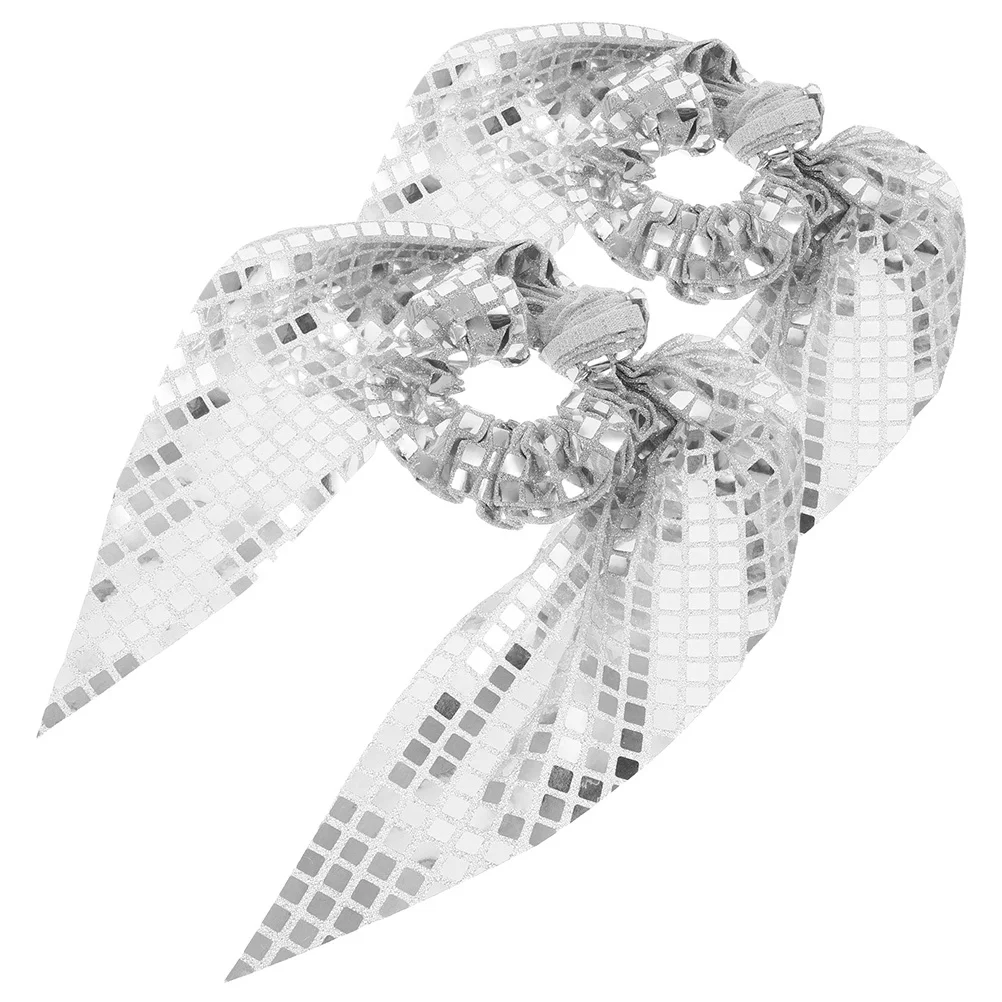 

2Pcs Glitter Bowknot Sequin Hair Ties Sparkly Ponytail Holders Soft Elastic Hair Scrunchies for Dance Party Bow Bridal Headdress