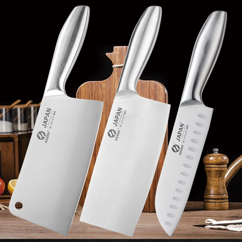 Stainless Steel Kitchen Meat Cleaver Set Hollow Handle Chef's Knife Vegetable and Fruit Slicing Knife Sharp Kitchen Scissors