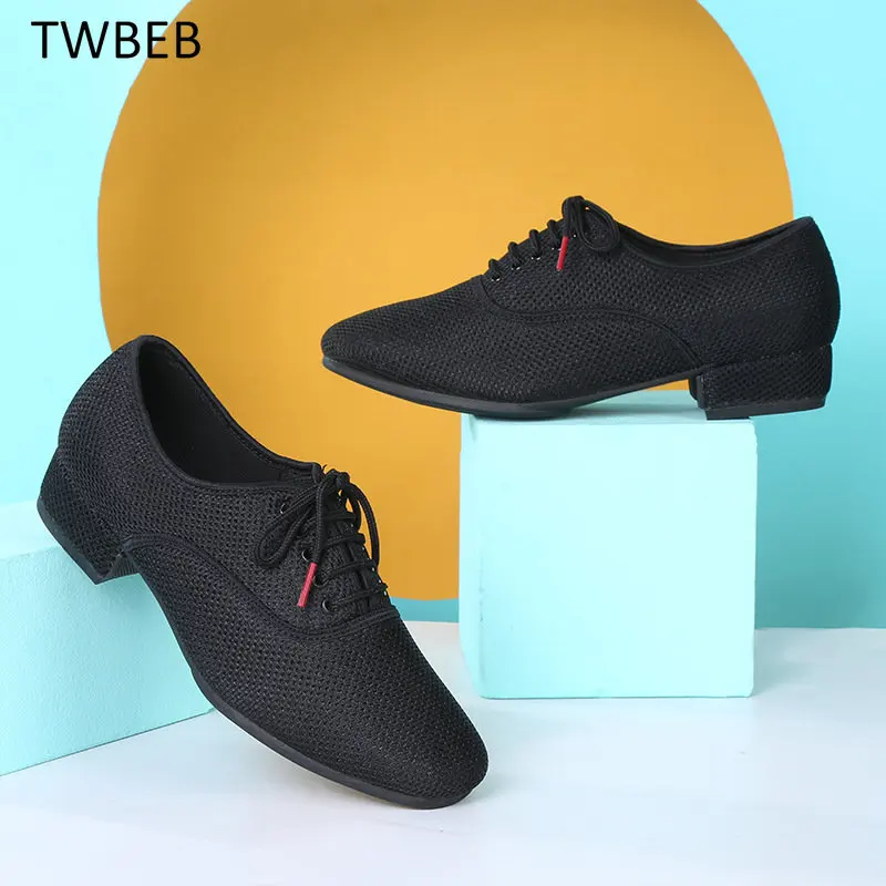 Men Standard Dance Shoes Ballroom Shoe Breathable Mesh Low-heel Practice Competition Men Modern Dancing Dance Sport Shoe