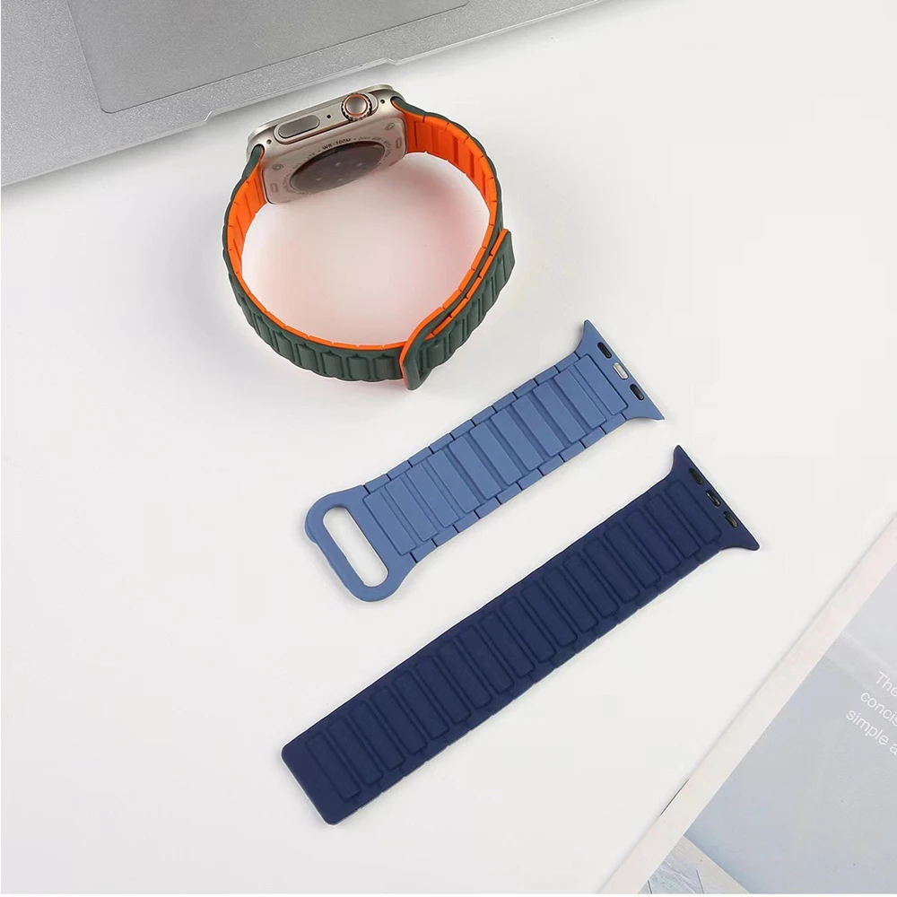 Magnetic Loop for Apple Watch Bands 44mm 40mm 49mm 45mm 41mm 38 42mm 46mm Silicone Bracelet iWatch Series ultra 10 9 8 7 Se 6 5