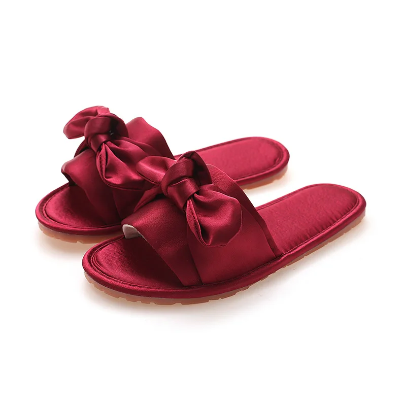 Wedding Slippers Pair Men And Women Lovers Flat Shoes Satin Summer Zapatos De Mujer With Bow Bachelor Night Gifts For Girls