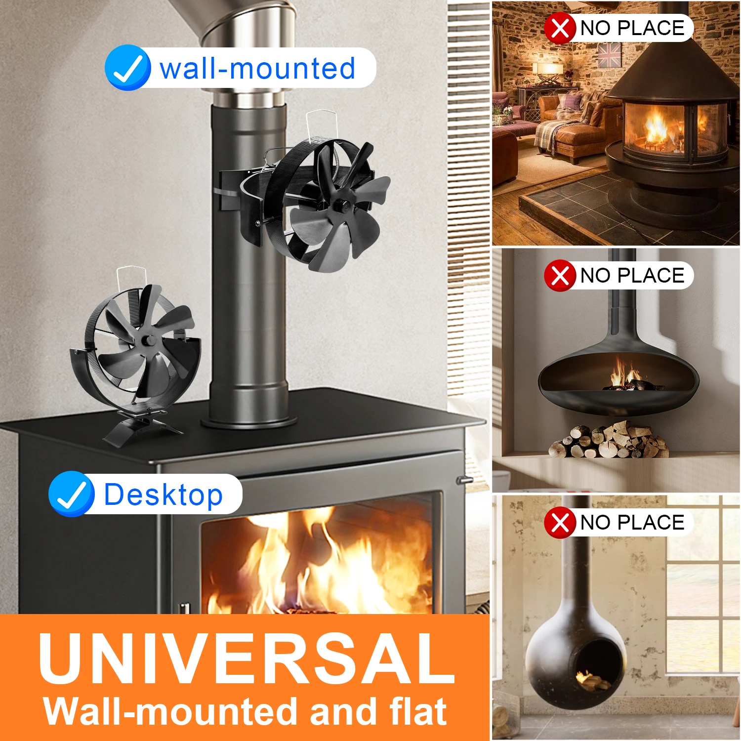 6 Blades Heat Powered Fireplace Fan 360 Rotating Stove Fan Log Wood Burner Eco-fan Quiet Heater Home Efficient Heat Distribution