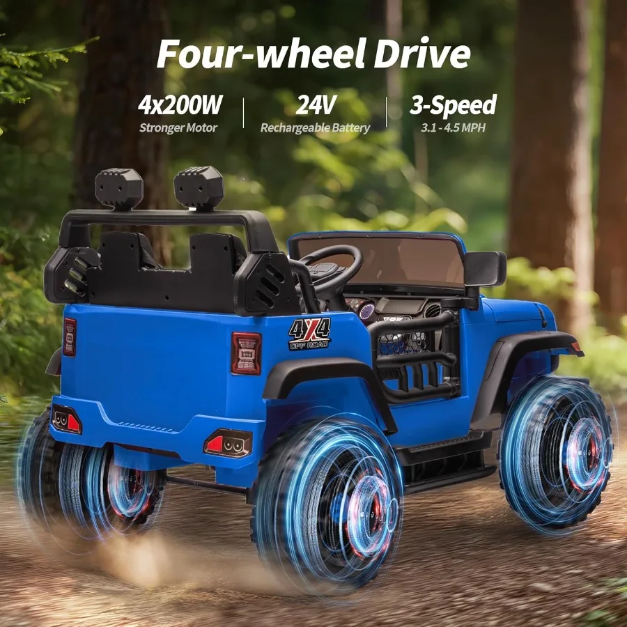 Auto giocattolo a 2 posti 24V 4WD Auto elettrica per 4-8 con telecomando Motori 4x200W Capacità 150 libbre - Blu