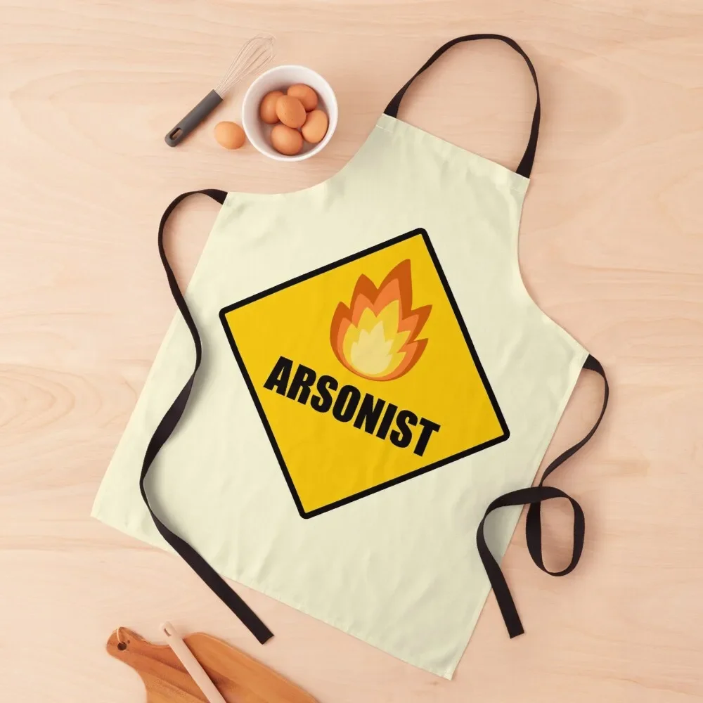 Arsonist Cartoon Fire , Parody Hazard , Warning Sign , Bumper Sticker Apron Kitchen Items custom women's kitchen Apron