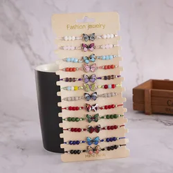 12 PCS Multicolor Alloy Oil Painting Butterfly Crystal Beaded Bracelets for Men and Women Friendship Bracelets