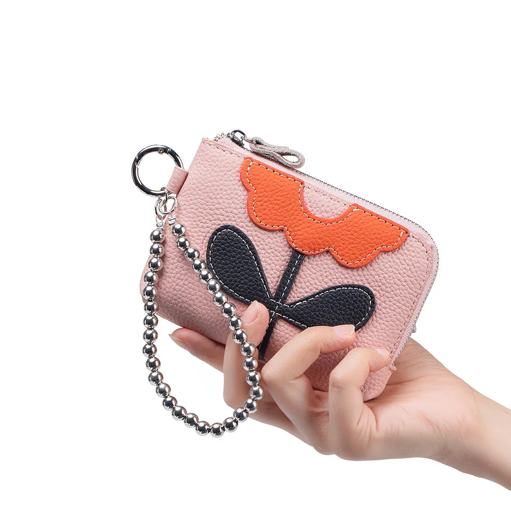 Genuine Leather Wallet Clutch Creative Flower Cowhide Coin Purse Earphone Card Holder Lipstick Pocket Keychain For Female Women.