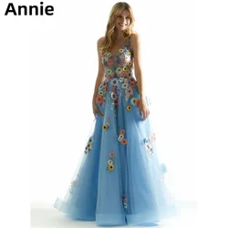 Annie Sweet Sky Blue Prom Dresses 3D Flower Embroidery Graduate Evening Dresses A-line Tulle Party Dresses 2024فساتين السهرة