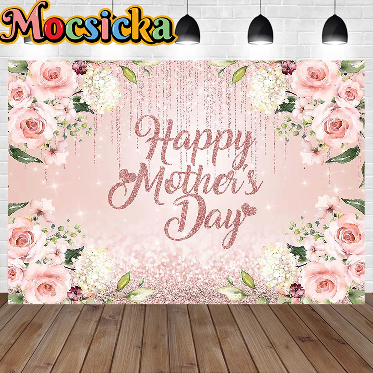 Mocsicka-Bannière de décoration brillante rose pour la fête des mères, arrière-plan de photographie de ballon de fleur, accessoire de toile de fond pour dames et filles, photobooth personnalisé