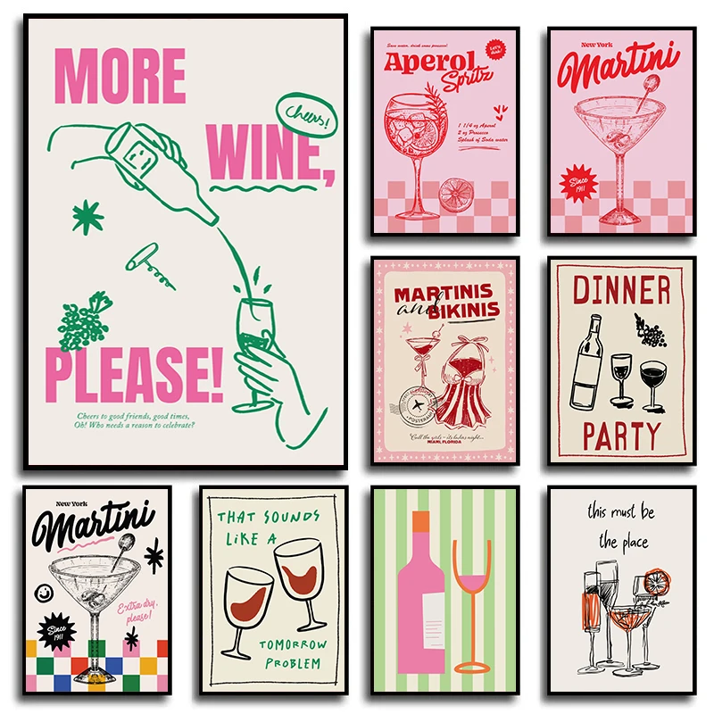 Peinture sur toile Vintage Cocktail Mojito Wine Club Bar Drinks, affiches et imprimés nordiques, images murales pour le salon
