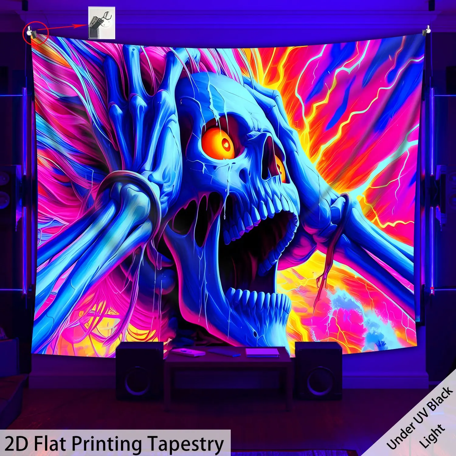 VIKAMA Totenkopf-Wandteppich, lebendiges handgebundenes Design, Gaming-Raumdekoration, Musik, Party, Weltraum, Raumakzent mit dunklem Thema