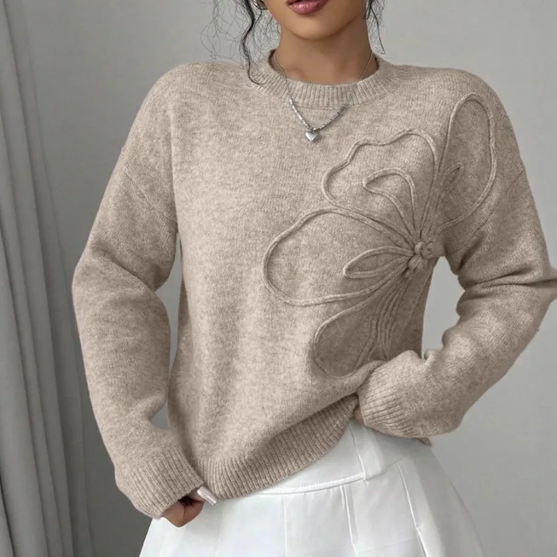 

Fashionable Crew Neck Sweater for Women Fashionable High-end Floral Design Sweater Elegant and Versatile Sweater Autumn Winter
