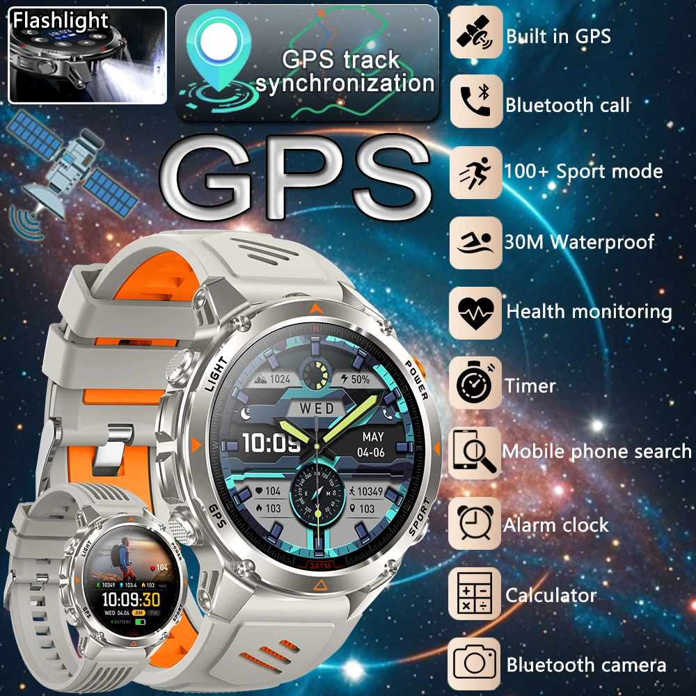 

2025 уличные военные умные часы мужские встроенные GPS 540 мАч аккумулятор 3ATM водонепроницаемый компас барометр высотомер спортивные умные часы