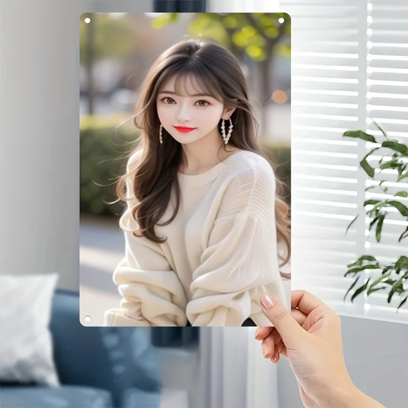 

Rustic Retro Advertising Sign for Home Decor，2D Flat, Elegant Metal Sign Plate - Minimalist Portrait Poster with Red Lips & Long