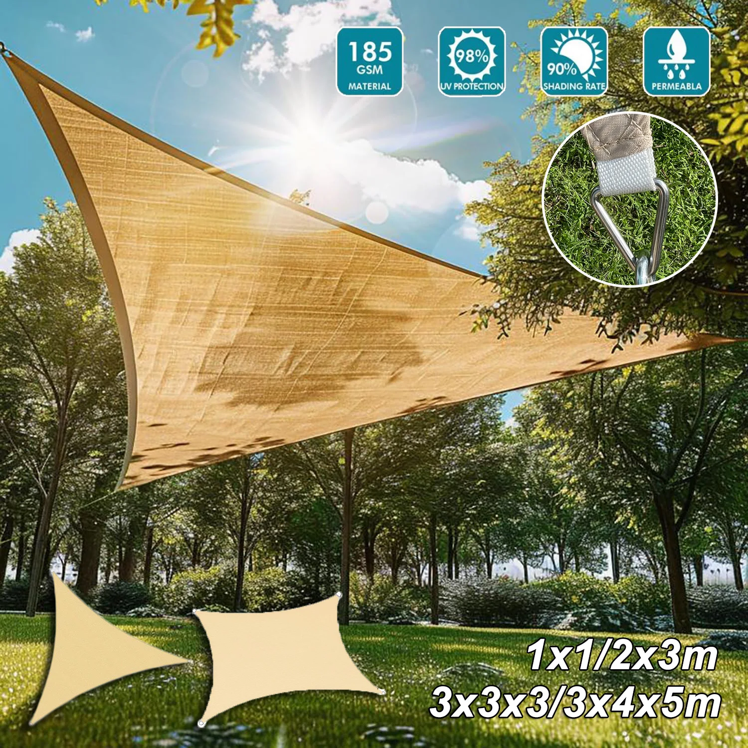 Waterproof Triangle Sun Shade Sail Canopy 98%UV Block Sun Shelters For Outdoor Facility&Activities Backyard Awning Camping Tent