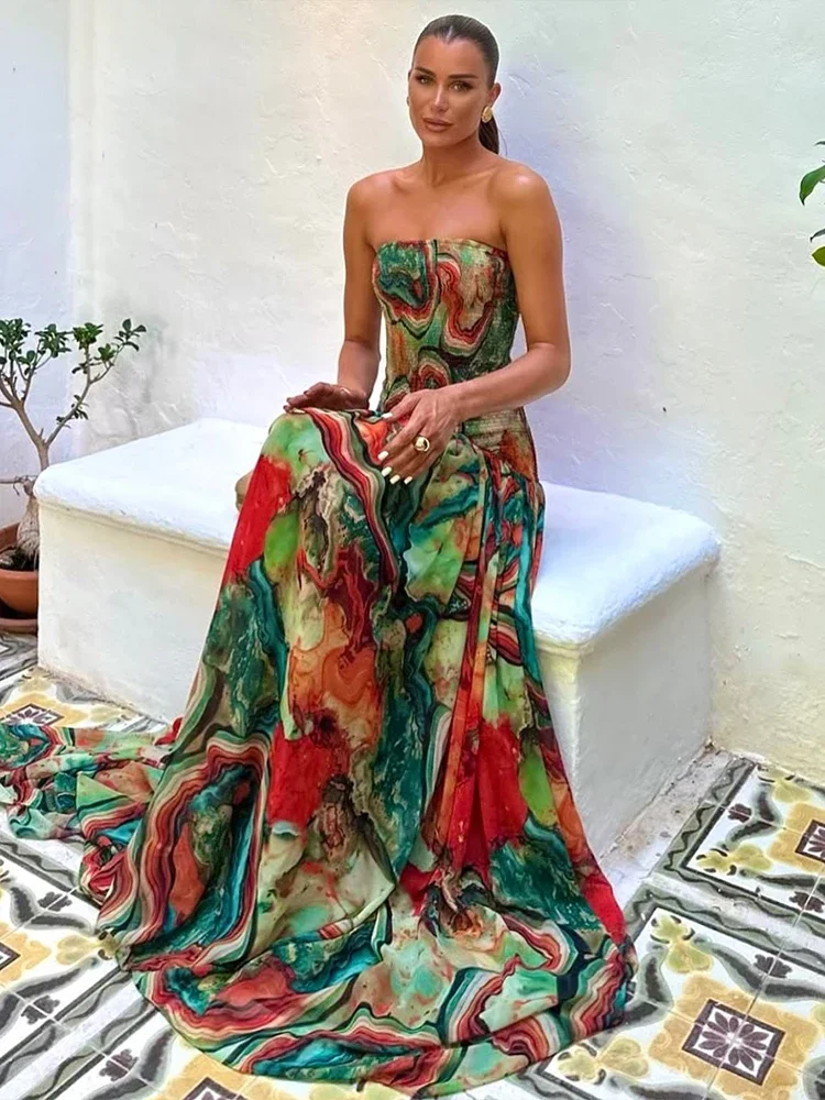naturl fabric maxi dress aliexpress Elegant Floral Print A-Line Long Women 2025 Mozision Halter Deep V Neck
