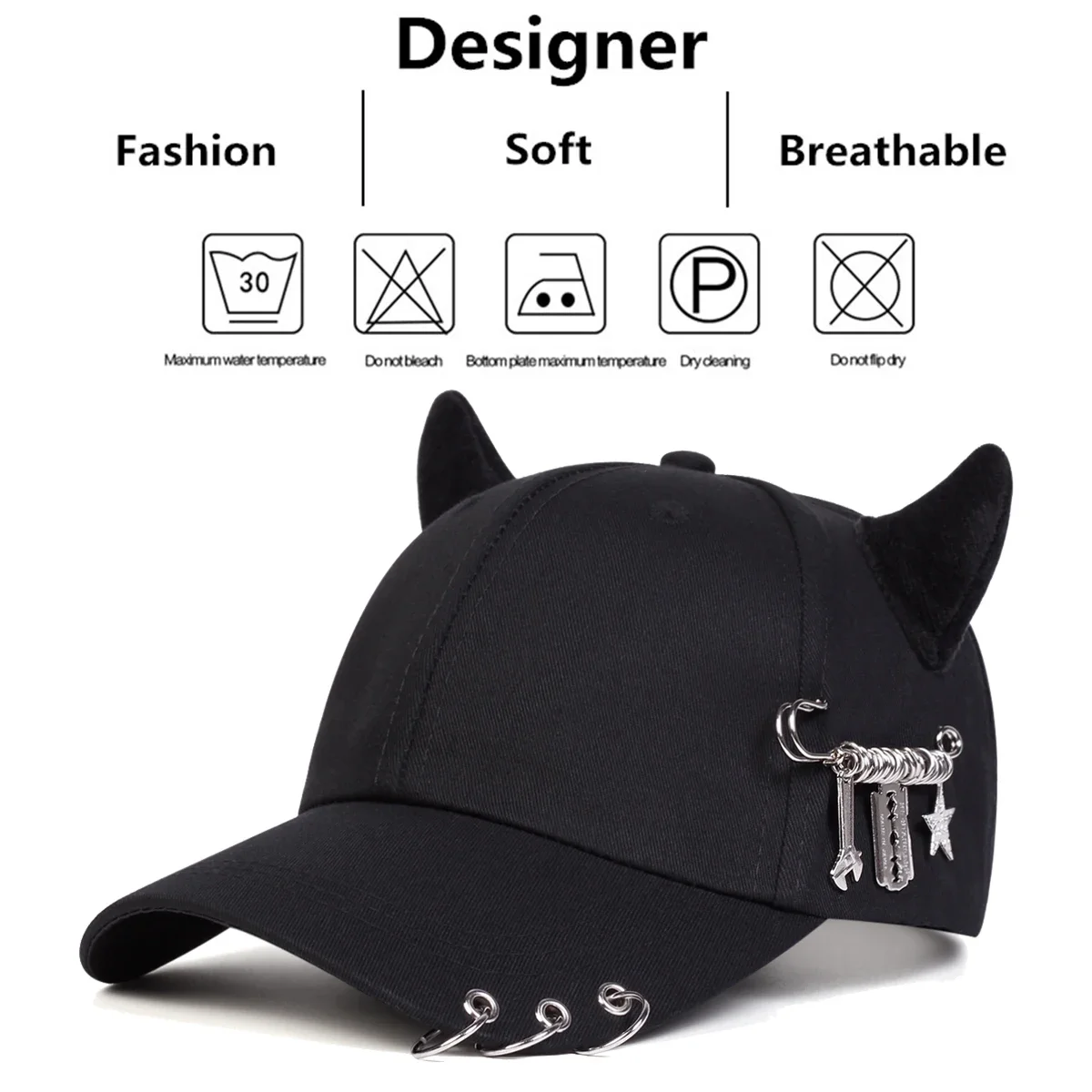 Unisex Lron Ring Cow Horn Personality Baseball Caps Spring Autumn Outdoor Adjustable Casual Hats Sunscreen Hat image 6