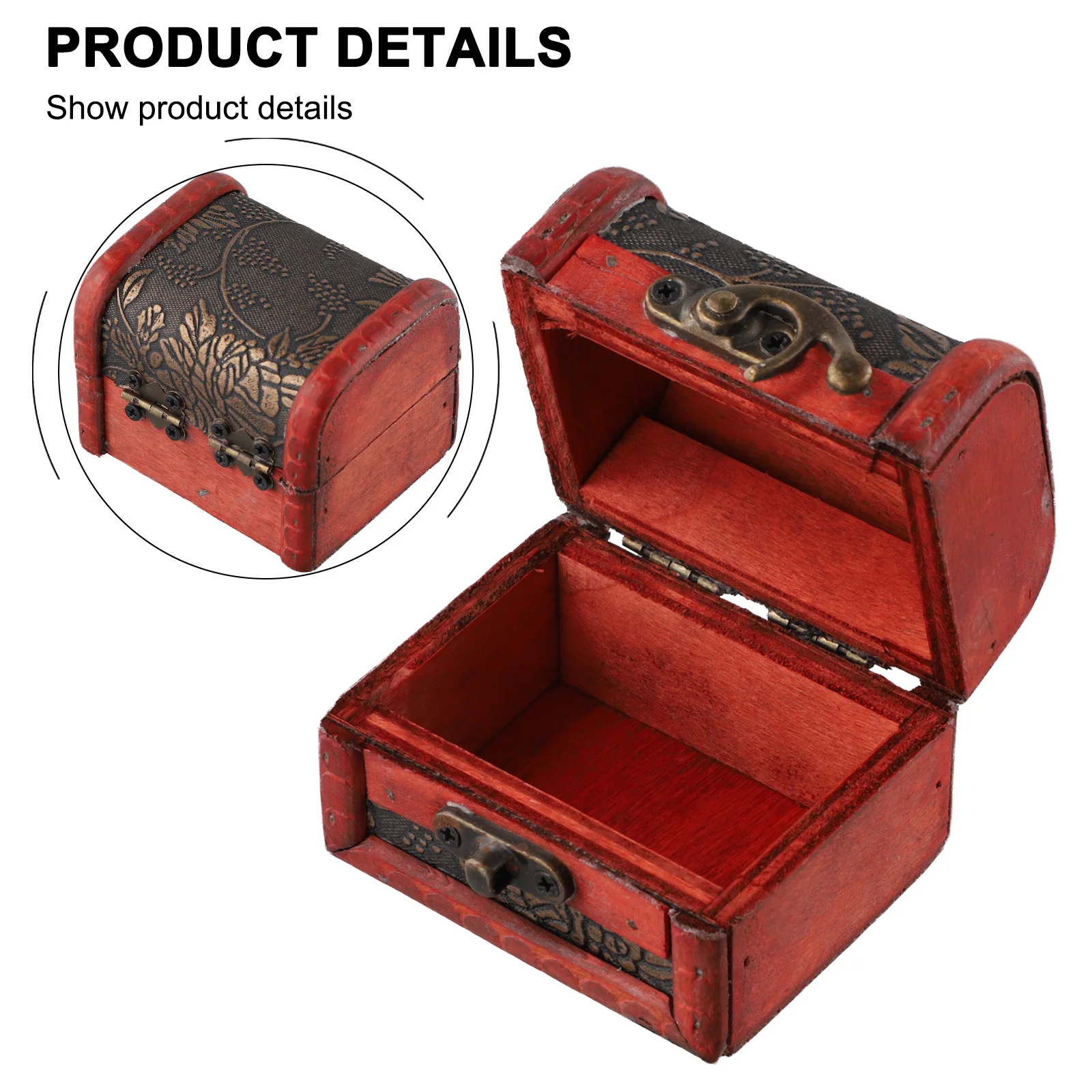 1PC Antique Mini Wood Treasure Chest Storage Box Jewelry Organizer Box Gifts Box Wooden Treasure Chest Jewelry Trinket Box