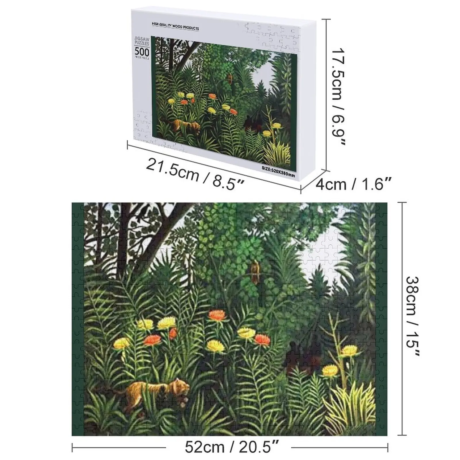 Henri Rousseau - Tigar Puzzle Drewniane Puzzle z Własnym Imieniem dla Dorosłych, Drewniana Dekoracja, Obrazy, Puzzle