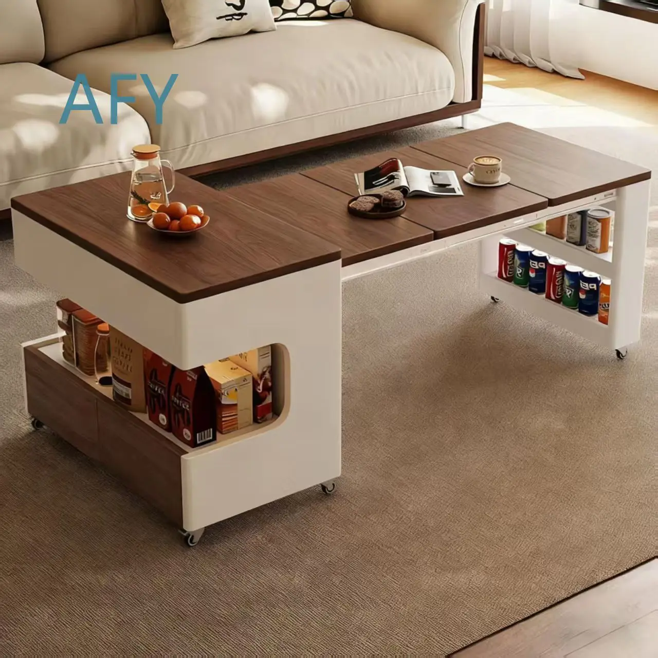 Multifunctional Sofa Table for Small Living Room Foldable Extendable Coffee Table with Wheels Mobile Side Cabinet for Home