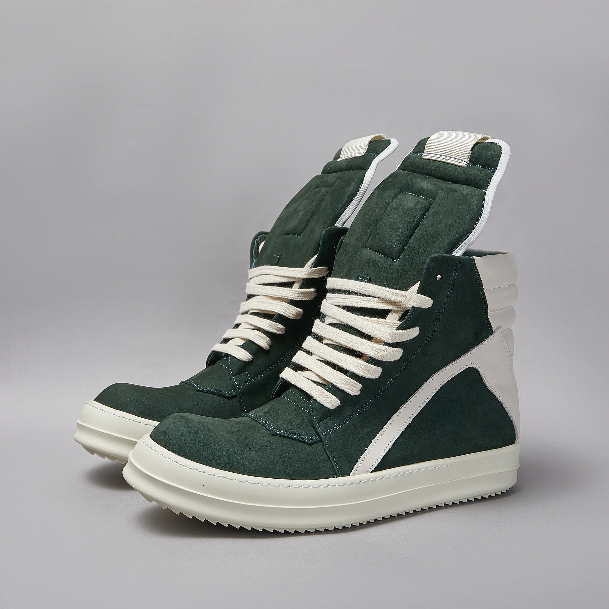 Military Green High Top Casual Shoes Boots Frosted Cowhide Inverted Triangle Design Top Layer Leather Sports Classic for Men And