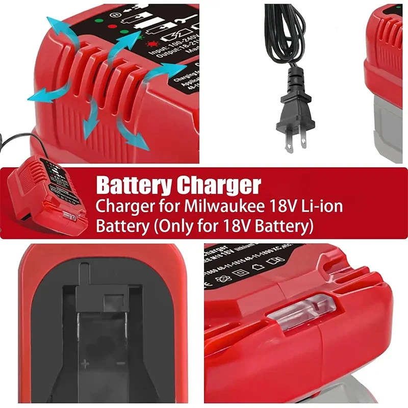 100-240V Li-ion Battery Mini Compact Charger for Makita BL1830 for DeWalt DCB200 for Milwaukee for Bosch 18V Lithium Ion Battery