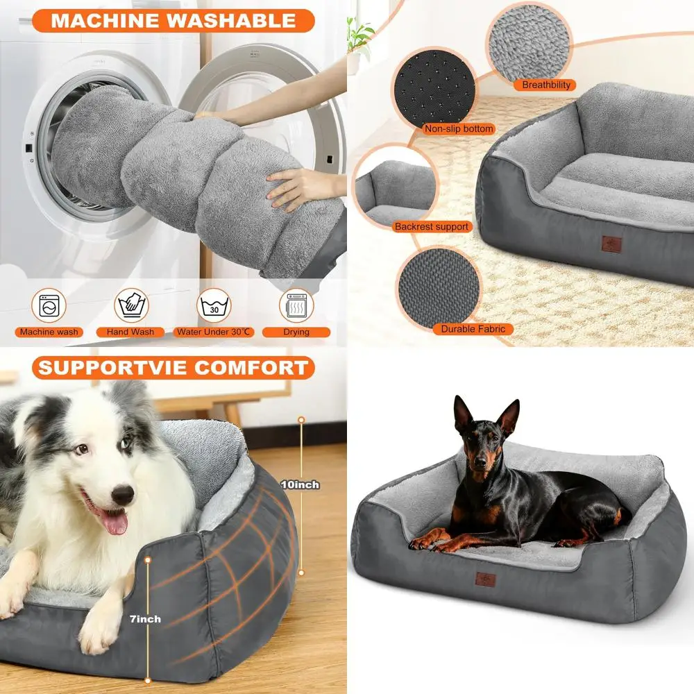 

Large Dog Bolster Bed, High-Back Couch Sofa, Non-Slip, 39x31x9, Grey