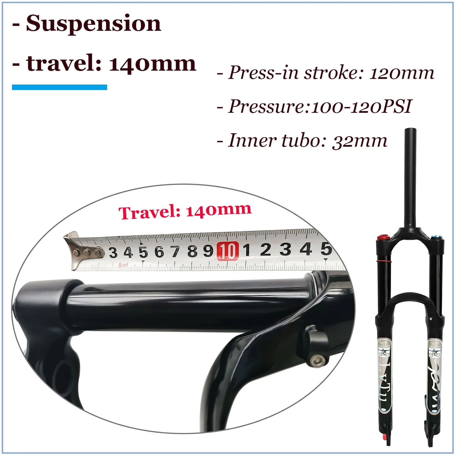 AttLvTu-Mountain Bike Air Suspension Fork, MTB 26, 27.5, 29 Inch, 140mm Travel, Rebound Adjust, Ultralight Bicycle Forks, QR 9mm