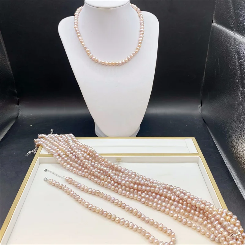 

1A 5-9mm Natural Freshwater Pearl Necklaces for Women Purple Real Small Irregular Round Pearl Short Choker Collar Jewelry