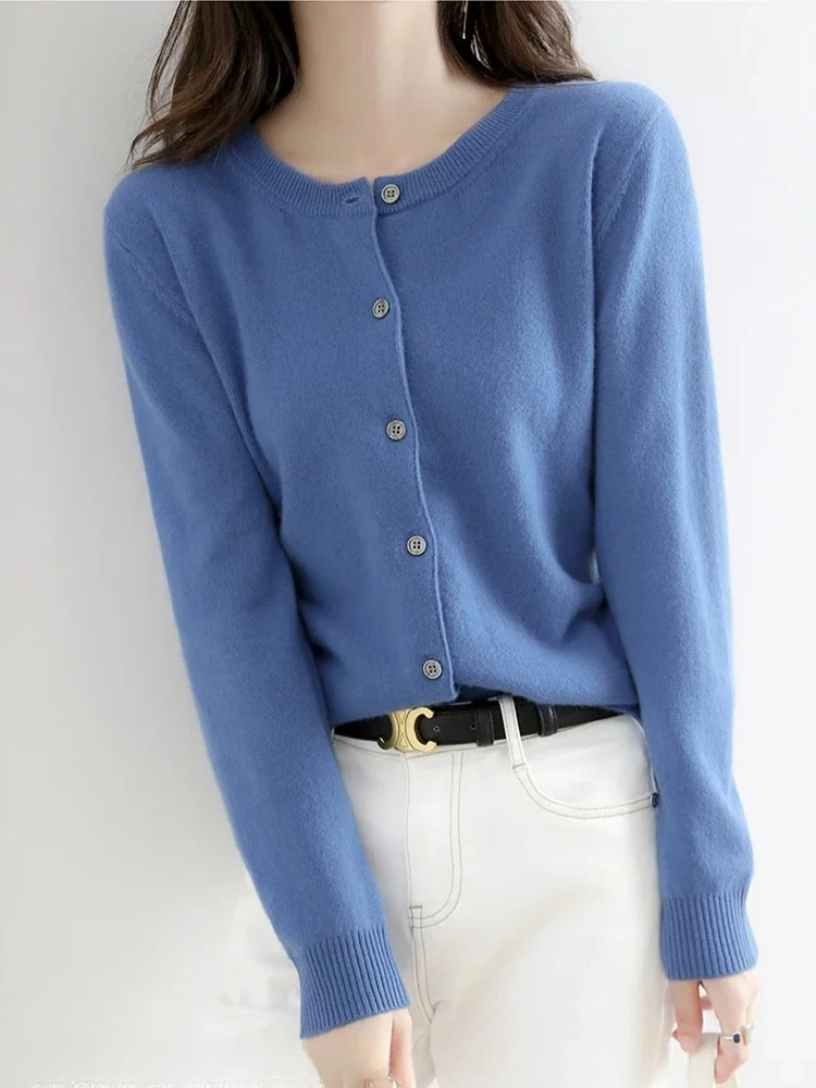 

Fashion High-grade Knitwear Sweater 2025 New Worsted Spring And Autumn Women Cardigan Round Neck Knitwear Solid Color Tops