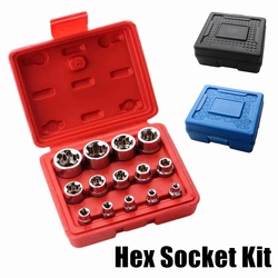 14PCS Female E Star Torx Socket Set E4-E24 E-Torx External Hex Socket Insert Nut Hex Socket Set Hand Tools Part