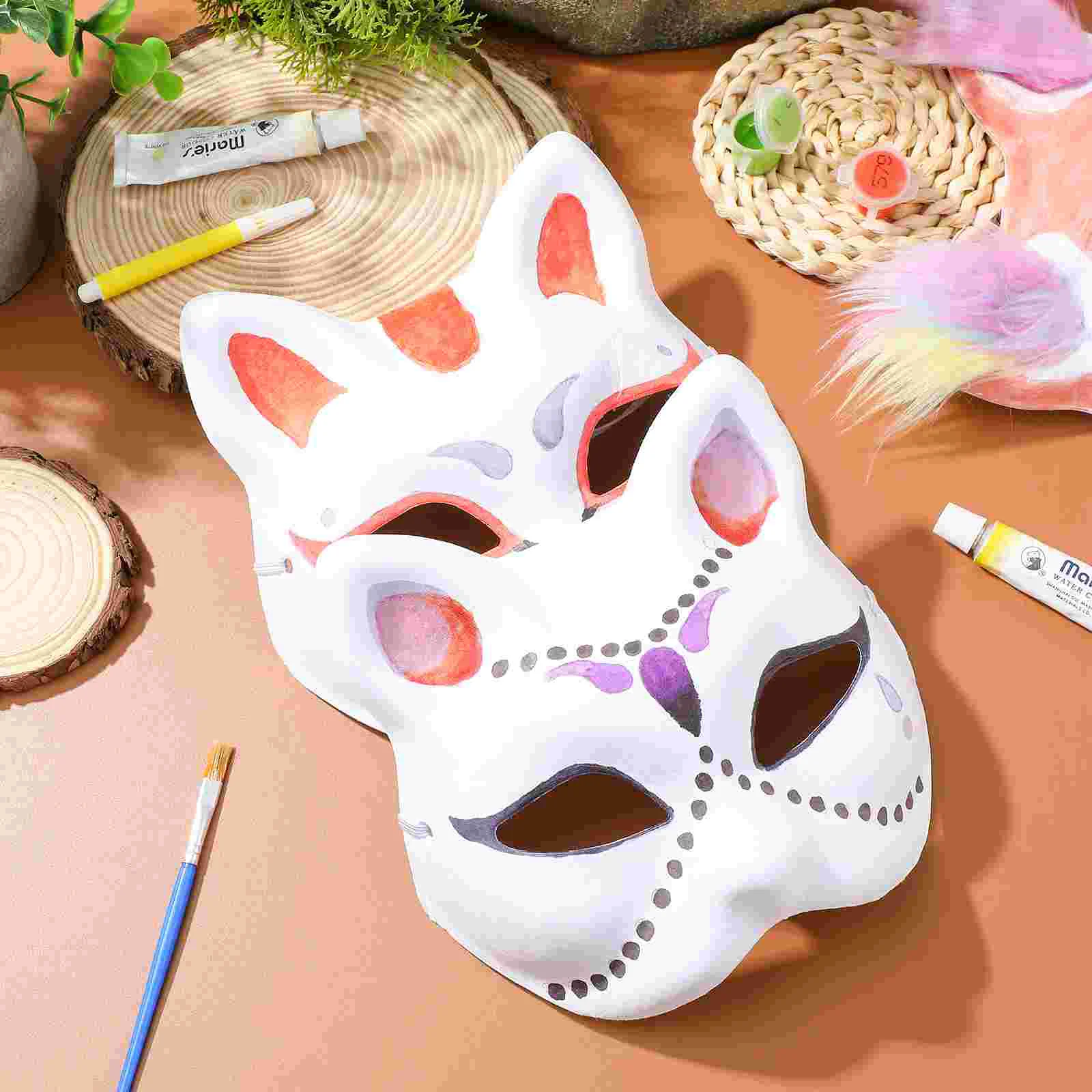 6 Pcs Blank Cat Face Hand Painted Masquerade Masks White Paper Masks Perfect for Halloween Mardi Gras Wedding Prom Fashion