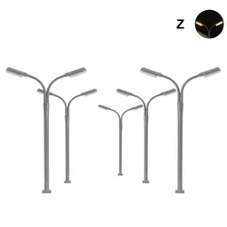 Evemodel 5pcs Model Trains Z Scale 1:220 Two-heads Lamp Street Light Warm White LEDs LD04ZWMGr