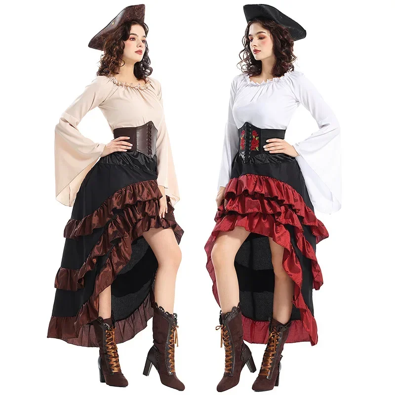 

Halloween Women's Medieval Pirate Captain Hunter Club Costume Corset Dress Performance Costume Cosplay Fancy Dress Party Dress