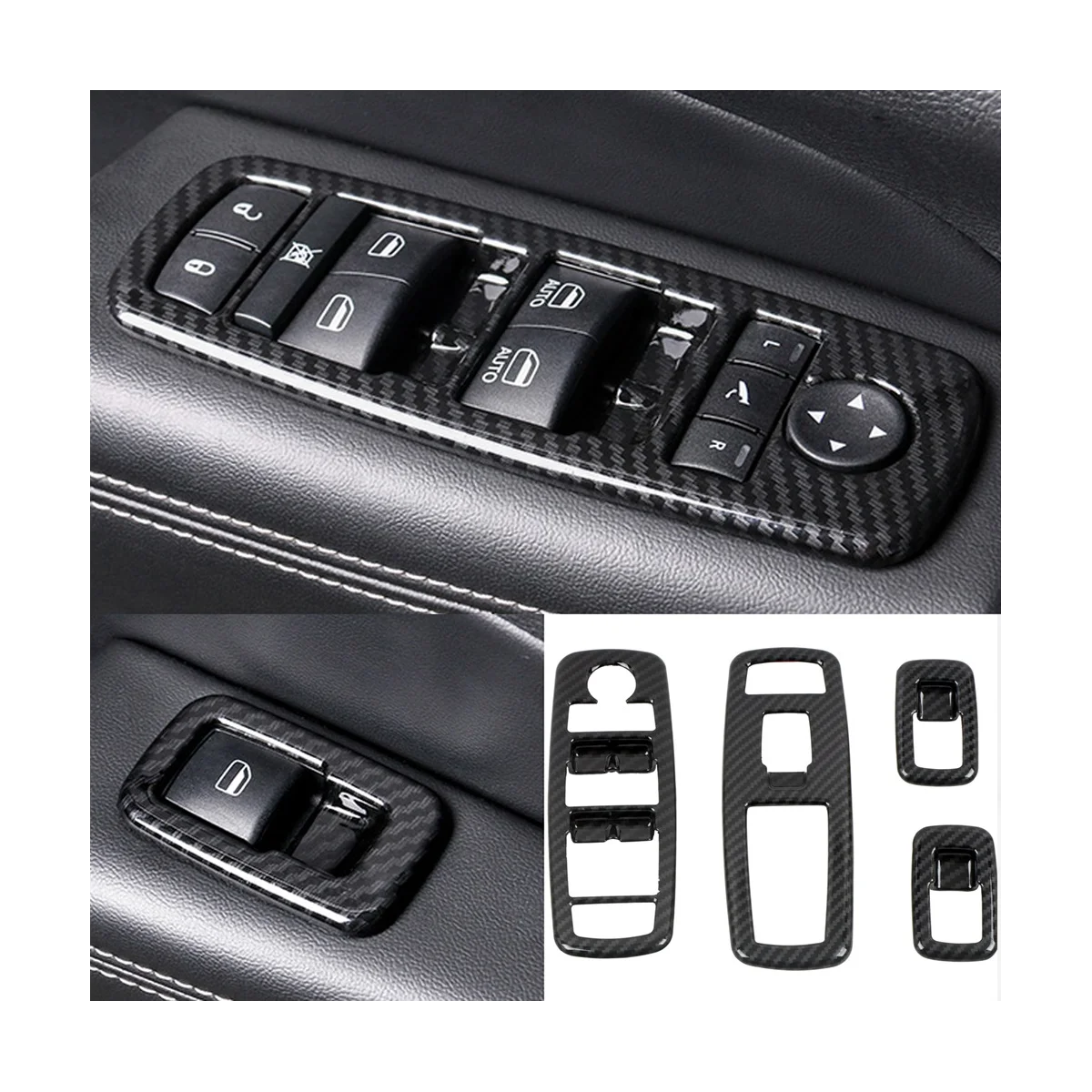 Car Carbon Fiber Window Glass Lift Button Trim Switch Cover Door Armrest Panel for Dodge Durango 2011-2022 LHD