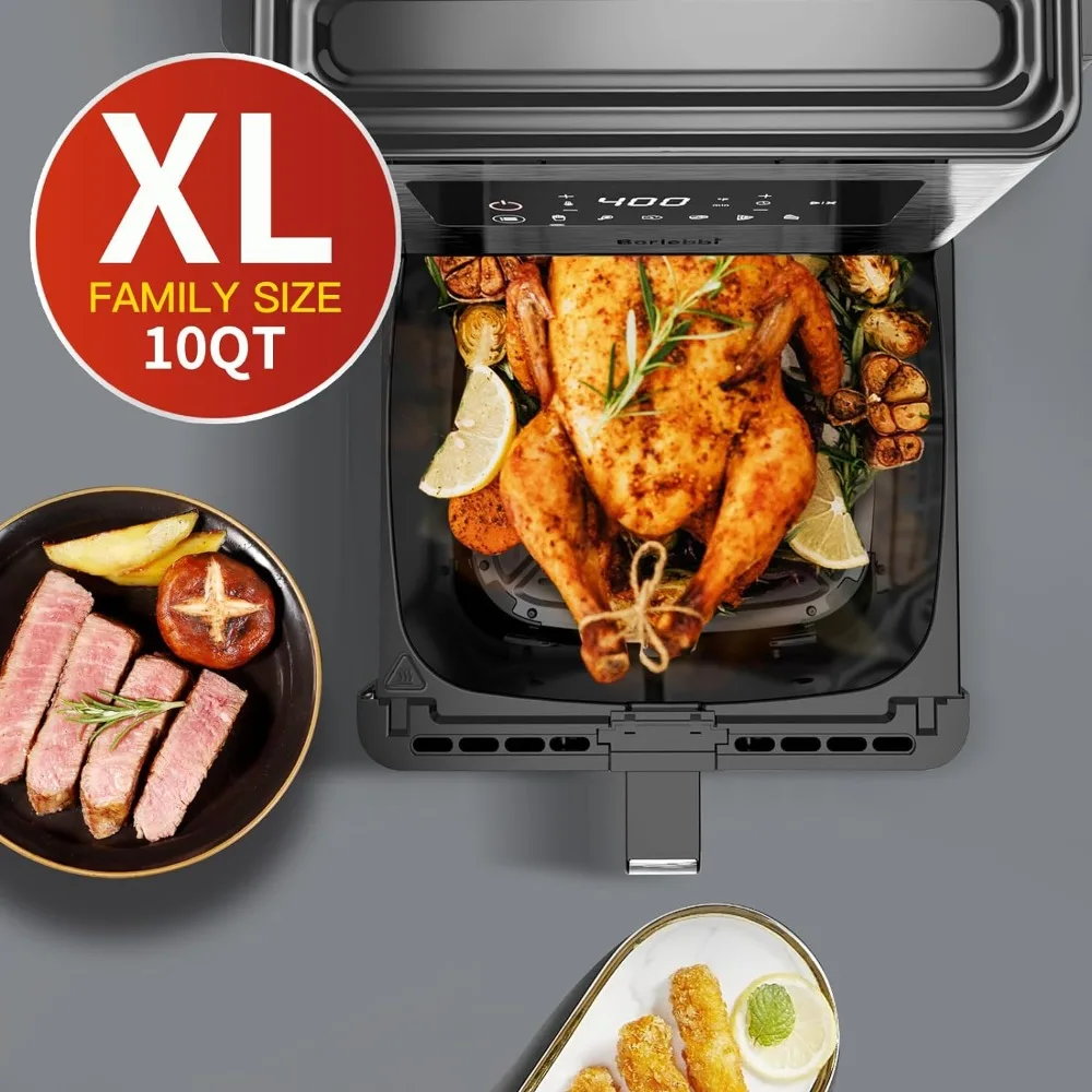 10 Quart Family Size Large Airfryer, 6 One-Touch Digital Control Preset Cooking Functions Air Fryers, 400°F Temp Controls