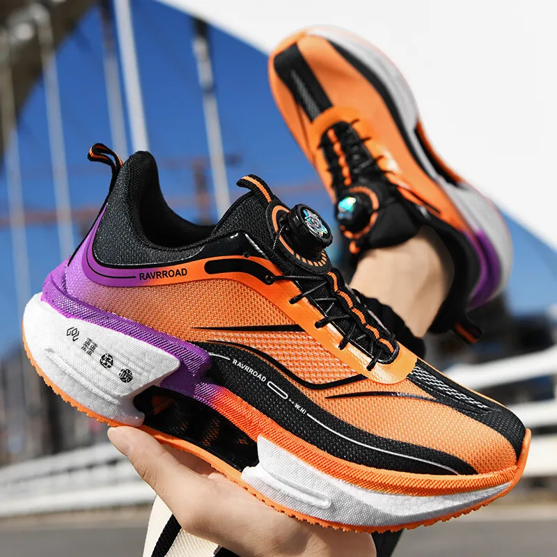 AJHL Carbon Board Running Shoes Shock-absorbing Mesh Fabric Breathable Running Shoes Outdoor Anti Slip Sports Shoes