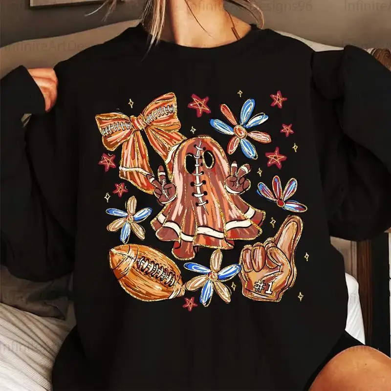 

Halloween Ghost Football Sweatshirt Women Cute Fall Pumpkin Patch Pullover Trendy Sports Game Day Crewneck Tops