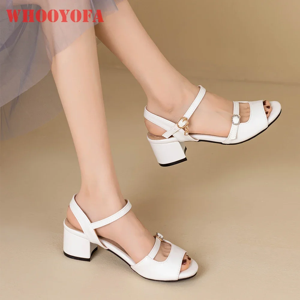 Sandalias de Verano para Mujer, Color Blanco y Negro, Punta Redonda, Tacón Mediano Grueso, Zapatos Desnudos para Dama, Tallas Grandes y Pequeñas 13 31 43 47 52