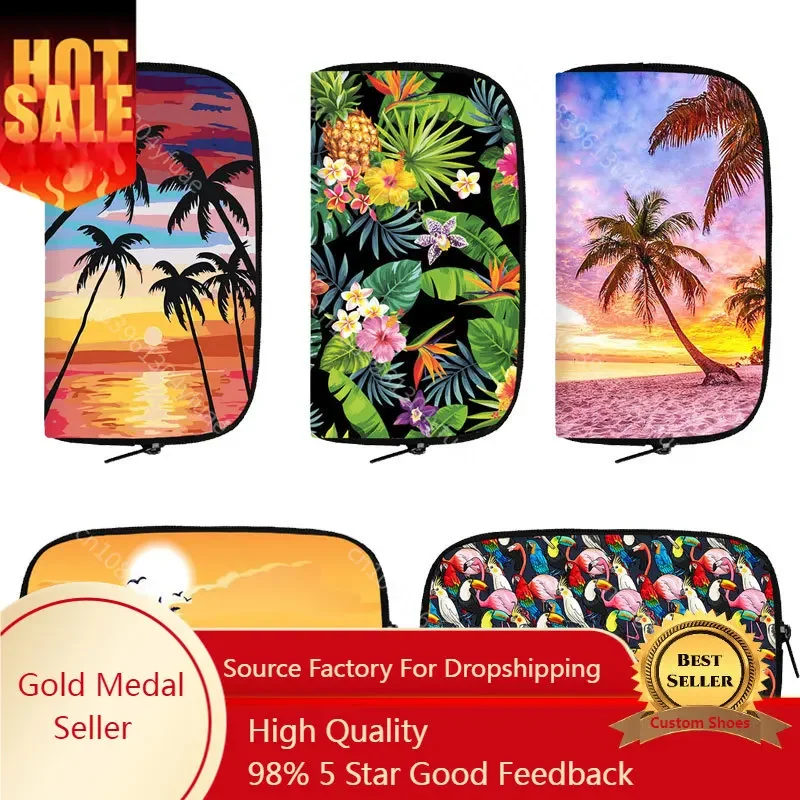 

Hawaii Coconut Trees Print Wallets Women Palm Tree Flamingo Casual Purse Phone Money Girls Coin Holder Bags Long Wallet