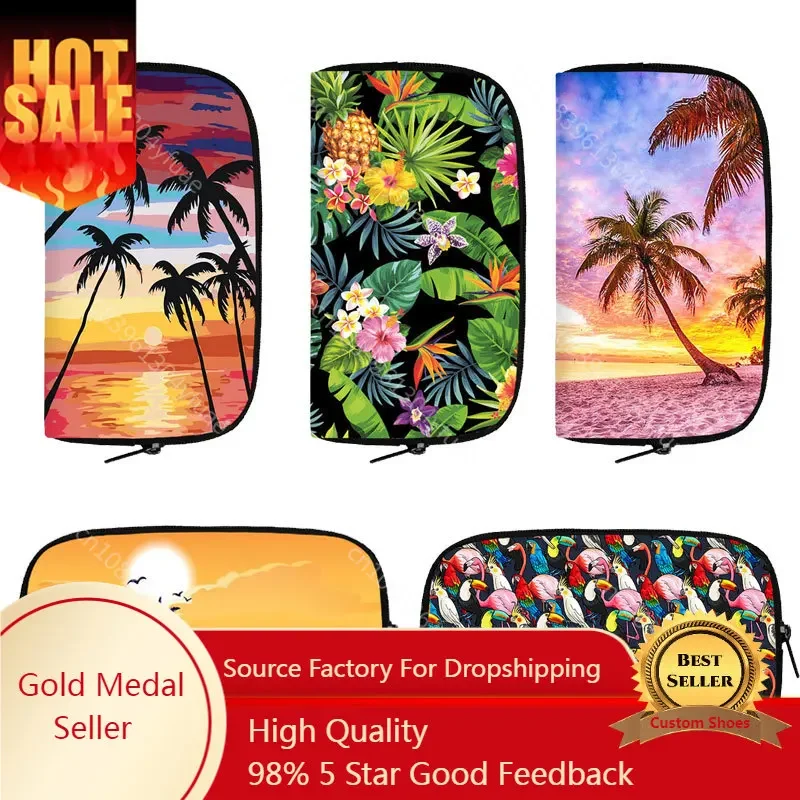 Hawaii Coconut Trees Print Wallets Women Palm Tree Flamingo Casual Purse Phone Money Girls Coin Holder Bags Long Wallet